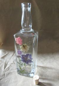 Floral Bottles, Large 17oz Corked Bottle - Glass Bottles with Epoxy, Flowers in Resin