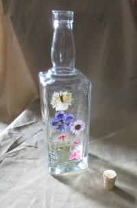 Floral Bottles, Large 17oz Corked Bottle - Glass Bottles with Epoxy, Flowers in Resin