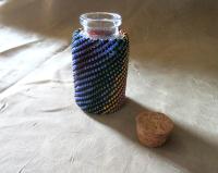 Beaded Jar with Cork - Handmade Bead Wrapped Glass Jar - Rainbow