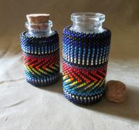 Beaded Jar with Cork - Handmade Bead Wrapped Glass Jar - Rainbow