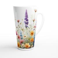 Set of 3 Cups, Floral, 17oz Latte Ceramic Mugs Set - Extra Tall Cup Set