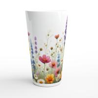 Set of 3 Cups, Floral, 17oz Latte Ceramic Mugs Set - Extra Tall Cup Set