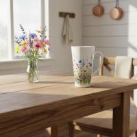 Set of 3 Cups, Floral, 17oz Latte Ceramic Mugs Set - Extra Tall Cup Set