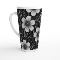 Set of 3 Cups, Floral, 17oz Latte Ceramic Mugs Set - Extra Tall Cup Set