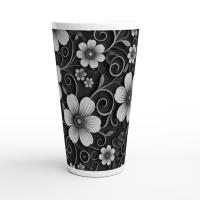 Set of 3 Cups, Floral, 17oz Latte Ceramic Mugs Set - Extra Tall Cup Set