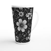 Set of 3 Cups, Floral, 17oz Latte Ceramic Mugs Set - Extra Tall Cup Set