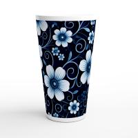 Set of 5 Cups, Floral, 17oz Latte Ceramic Mugs Set - Extra Tall Cup Set