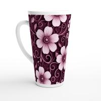Set of 5 Cups, Floral, 17oz Latte Ceramic Mugs Set - Extra Tall Cup Set