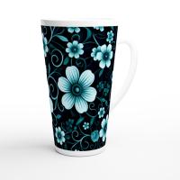 Set of 5 Cups, Floral, 17oz Latte Ceramic Mugs Set - Extra Tall Cup Set