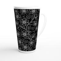 Set of 3 Cups, Floral, 17oz Latte Ceramic Mugs Set - Extra Tall Cup Set