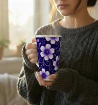 Set of 5 Cups, Floral, 17oz Latte Ceramic Mugs Set - Extra Tall Cup Set