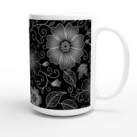 Set of Big Mugs, Dark Floral Cup Set, 15 oz