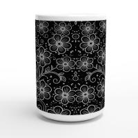 Set of Big Mugs, Dark Floral Cup Set, 15 oz