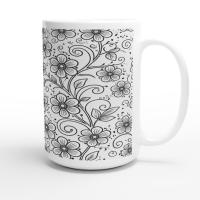 Set of Floral Cups - Light and Dark - Large 15oz Ceramic Mugs