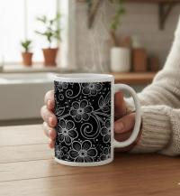 Set of Floral Cups - Light and Dark - Large 15oz Ceramic Mugs