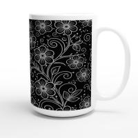 Set of Floral Cups - Light and Dark - Large 15oz Ceramic Mugs