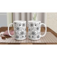 Set of Floral Cups - Light and Dark - Large 15oz Ceramic Mugs