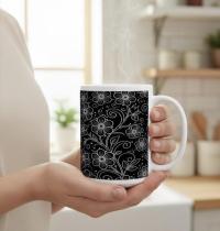 Floral Cups -  Large and Small Ceramic Mugs - 15oz and 11oz Mug Set