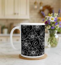 Floral Cups -  Large and Small Ceramic Mugs - 15oz and 11oz Mug Set