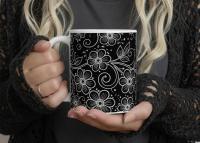 Floral Cups -  Large and Small Ceramic Mugs - 15oz and 11oz Mug Set