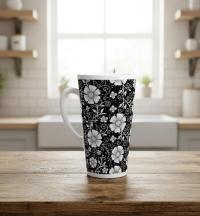 Set of 3 Cups, Floral, 17oz Latte Ceramic Mugs Set - Extra Tall Cup Set