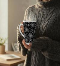 Set of 3 Cups, Floral, 17oz Latte Ceramic Mugs Set - Extra Tall Cup Set