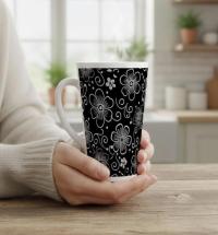 Set of 3 Cups, Floral, 17oz Latte Ceramic Mugs Set - Extra Tall Cup Set