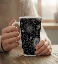 Set of 3 Cups, Floral, 17oz Latte Ceramic Mugs Set - Extra Tall Cup Set