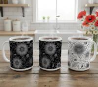 Set of Floral Cups - Light and Dark - Large 15oz Ceramic Mugs