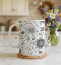 Set of Floral Cups - Light and Dark - Large 15oz Ceramic Mugs