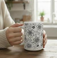 Set of Floral Cups - Light and Dark - Large 15oz Ceramic Mugs