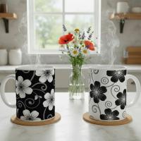 Set of Floral Cups - Light and Dark - Large 15oz Ceramic Mugs