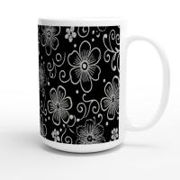 Set of Floral Cups - Light and Dark - Large 15oz Ceramic Mugs