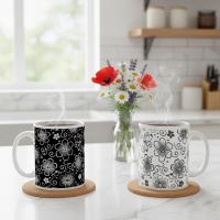 Set of Floral Cups - Light and Dark - Large 15oz Ceramic Mugs