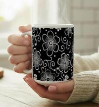 Set of Floral Cups - Light and Dark - Large 15oz Ceramic Mugs