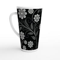 Set of 3 Cups, Floral, 17oz Latte Ceramic Mugs Set - Extra Tall Cup Set