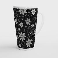 Set of 3 Cups, Floral, 17oz Latte Ceramic Mugs Set - Extra Tall Cup Set