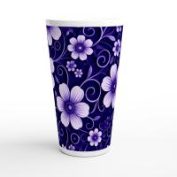 Set of 5 Cups, Floral, 17oz Latte Ceramic Mugs Set - Extra Tall Cup Set