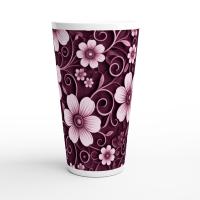 Set of 5 Cups, Floral, 17oz Latte Ceramic Mugs Set - Extra Tall Cup Set