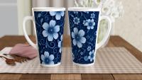 Set of 5 Cups, Floral, 17oz Latte Ceramic Mugs Set - Extra Tall Cup Set
