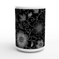 Set of Big Mugs, Dark Floral Cup Set, 15 oz