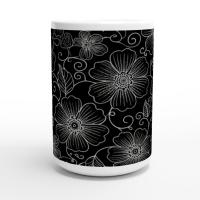 Set of Big Mugs, Dark Floral Cup Set, 15 oz