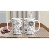 Set of Floral Cups - Light and Dark - Large 15oz Ceramic Mugs