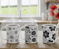 Set of 3 Big Mugs, Floral Cup Set, Large 15 oz