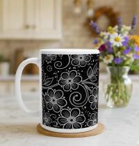 Set of Floral Cups - Light and Dark - Large 15oz Ceramic Mugs