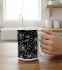 Set of Floral Cups - Light and Dark - Large 15oz Ceramic Mugs