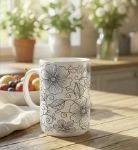 Set of Floral Cups - Light and Dark - Large 15oz Ceramic Mugs