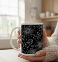 Set of Floral Cups - Light and Dark - Large 15oz Ceramic Mugs