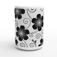 Set of Floral Cups - Light and Dark - Large 15oz Ceramic Mugs