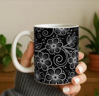 Floral Cups -  Large and Small Ceramic Mugs - 15oz and 11oz Mug Set